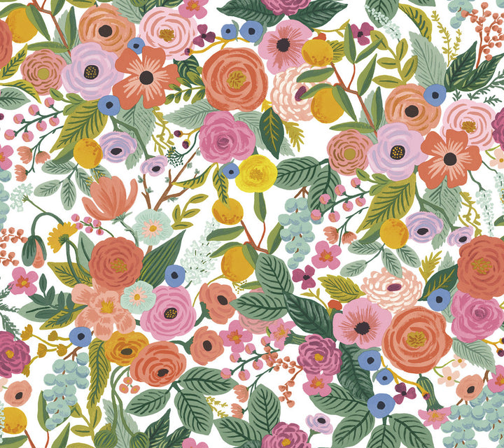 Garden Party Rose Peel & Stick Wallpaper by Rifle Paper Co. Rifle Paper Co. Premium Peel & Stick Covers about 45 square feet 27-in by 20-ft long roll Peel & Stick 24 - Fabric Carolina -