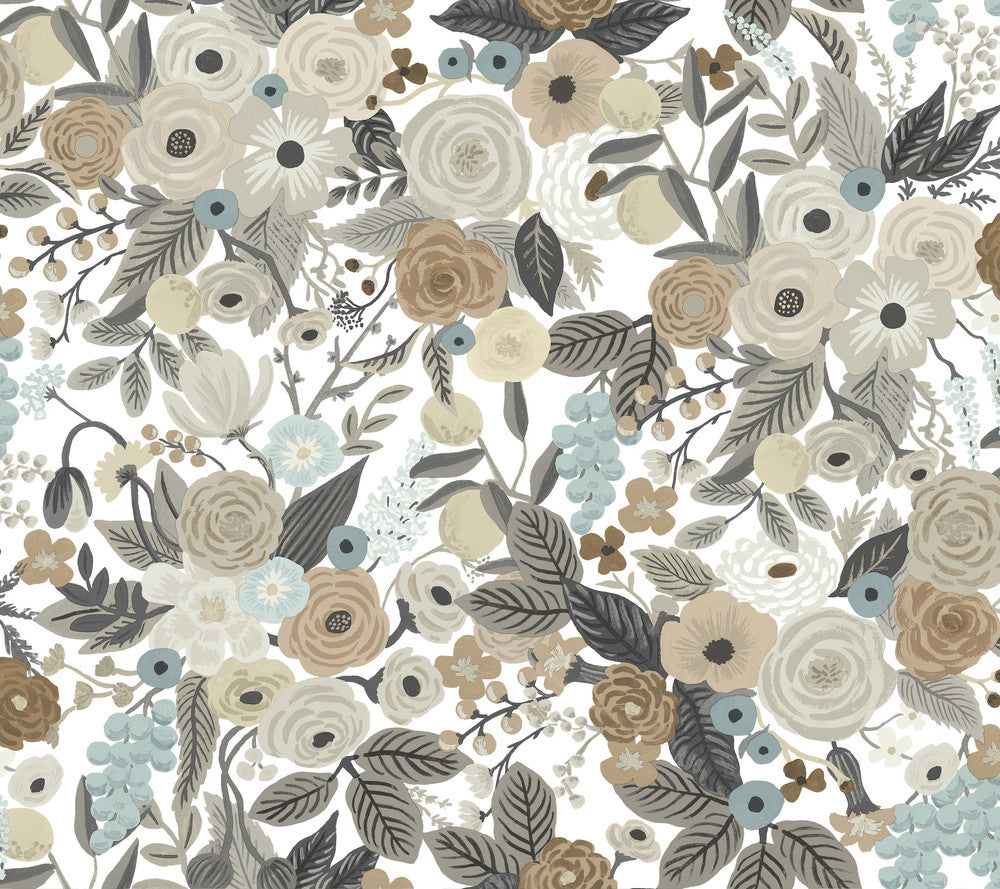 Garden Party Off White & Brown Peel & Stick Wallpaper by Rifle Paper Co. Rifle Paper Co. Premium Peel & Stick Covers about 45 square feet 27-in by 20-ft long roll Peel & Stick 24 - Fabric Carolina -