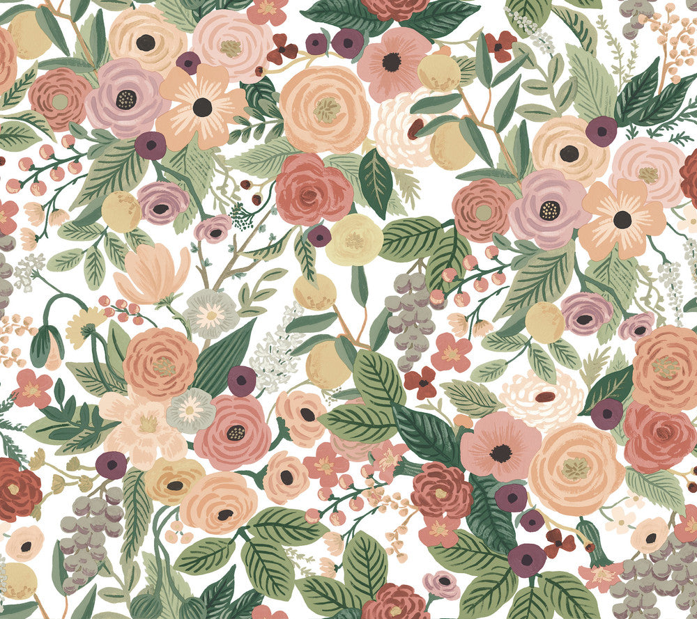 Garden Party Burgundy Peel & Stick Wallpaper by Rifle Paper Co. Rifle Paper Co. Premium Peel & Stick Covers about 45 square feet 27-in by 20-ft long roll Peel & Stick 24 - Fabric Carolina -