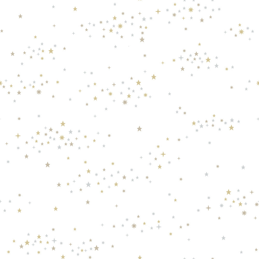 Starlight, Star Bright Silver & Gold Peel & Stick Wallpaper by York Wallcoverings York Premium Peel + Stick Covers about 34.2 square feet 20.5-in by 20-ft long roll Peel & Stick 20.5 - Fabric Carolina -