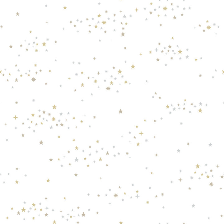 Starlight, Star Bright Silver & Gold Peel & Stick Wallpaper by York Wallcoverings York Premium Peel + Stick Covers about 34.2 square feet 20.5-in by 20-ft long roll Peel & Stick 20.5 - Fabric Carolina -
