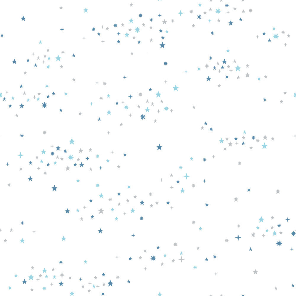 Starlight, Star Bright Blue & Grey Peel & Stick Wallpaper by York Wallcoverings York Premium Peel + Stick Covers about 34.2 square feet 20.5-in by 20-ft long roll Peel & Stick 20.5 - Fabric Carolina -