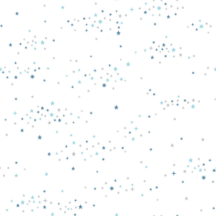 Starlight, Star Bright Blue & Grey Peel & Stick Wallpaper by York Wallcoverings York Premium Peel + Stick Covers about 34.2 square feet 20.5-in by 20-ft long roll Peel & Stick 20.5 - Fabric Carolina -