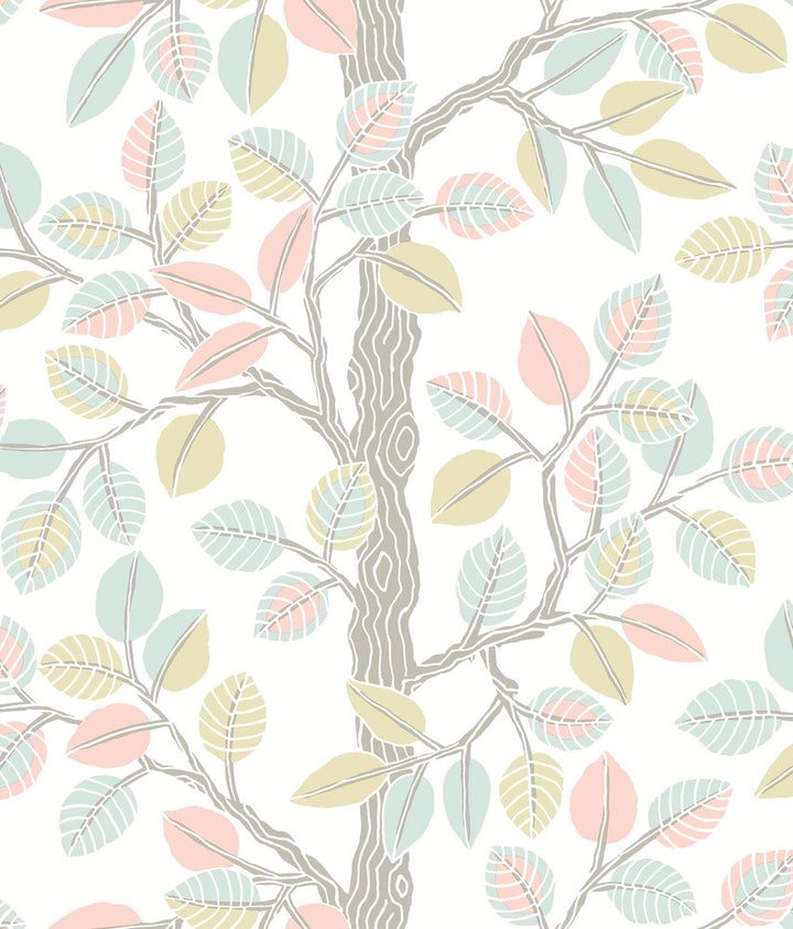 Forest Leaves Pink & Mint Peel & Stick Wallpaper by York Wallcoverings York Premium Peel + Stick Covers about 34.2 square feet 20.5-in by 20-ft long roll Peel & Stick 24 - Fabric Carolina -