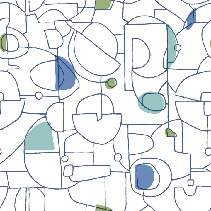 Fauvist Blue & Green Peel & Stick Wallpaper by York Wallcoverings York Premium Peel + Stick Risky Business Vol. III Covers about 34.2 square feet 20.5-in by 20-ft long roll Peel & Stick 20.5 - Fabric Carolina -