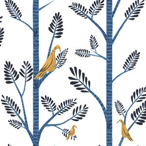 Aviary Branch Blue & Yellow Peel & Stick Wallpaper by York Wallcoverings