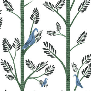 Aviary Branch Blue & Green Peel & Stick Wallpaper by York Wallcoverings
