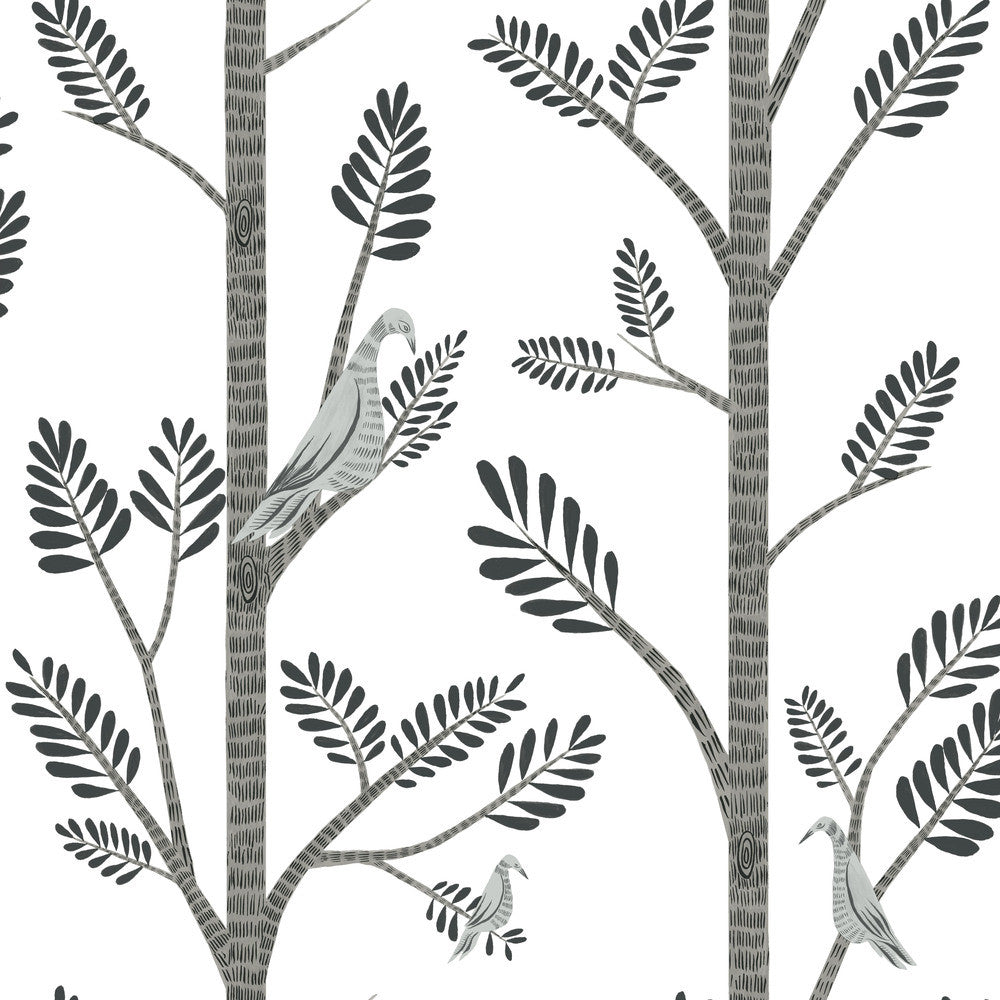 Aviary Branch Grey Peel & Stick Wallpaper by York Wallcoverings York Premium Peel + Stick Risky Business Vol. III Covers about 34.2 square feet 20.5-in by 20-ft long roll Peel & Stick 20.5 - Fabric Carolina -