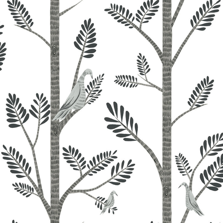 Aviary Branch Grey Peel & Stick Wallpaper by York Wallcoverings York Premium Peel + Stick Risky Business Vol. III Covers about 34.2 square feet 20.5-in by 20-ft long roll Peel & Stick 20.5 - Fabric Carolina -