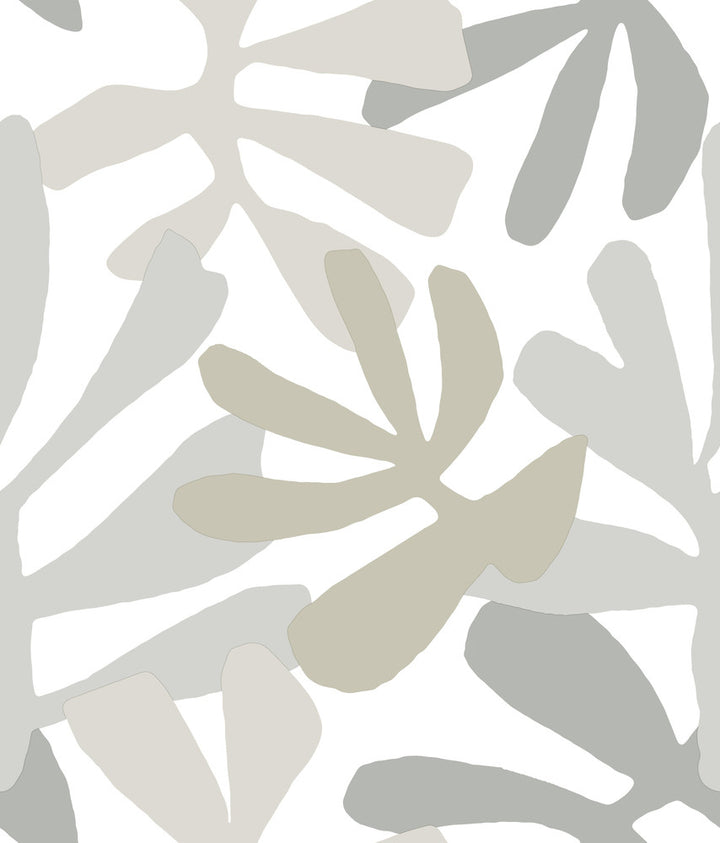 Kinetic Tropical Grey & Beige Peel & Stick Wallpaper by York Wallcoverings York Premium Peel + Stick Risky Business Vol. III Covers about 34.2 square feet 20.5-in by 20-ft long roll Peel & Stick 20.5 - Fabric Carolina -