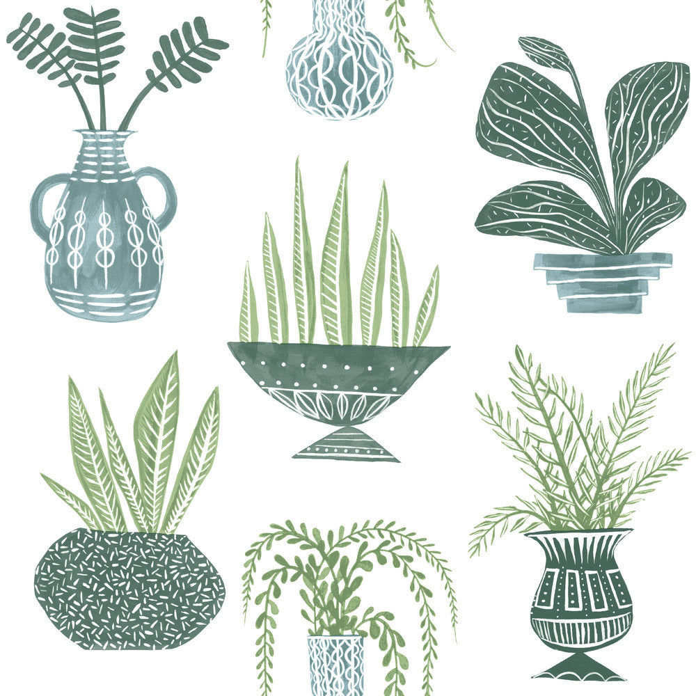 Plant Party Green Peel & Stick Wallpaper by York Wallcoverings York Premium Peel + Stick Risky Business Vol. III Covers about 34.2 square feet 20.5-in by 20-ft long roll Peel & Stick 20.5 - Fabric Carolina -