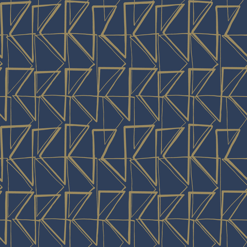 Love Triangles Blue & Gold Metallic Peel & Stick Wallpaper by York Wallcoverings York Premium Peel + Stick Risky Business Vol. III Covers about 34.2 square feet 20.5-in by 20-ft long roll Peel & Stick 20.5 - Fabric Carolina -