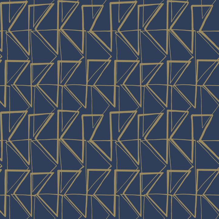 Love Triangles Blue & Gold Metallic Peel & Stick Wallpaper by York Wallcoverings York Premium Peel + Stick Risky Business Vol. III Covers about 34.2 square feet 20.5-in by 20-ft long roll Peel & Stick 20.5 - Fabric Carolina -