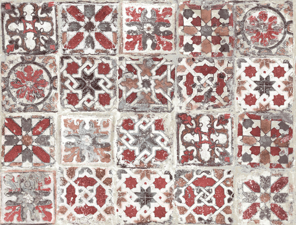 Encaustic Tile Red Peel & Stick Wallpaper by York Wallcoverings Grasscloth, Wood & Stone Covers about 45 square feet 27-in by 20-ft long roll Peel & Stick 20.5 - Fabric Carolina -
