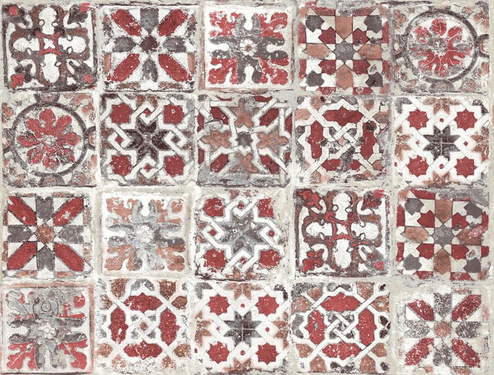 Encaustic Tile Red Peel & Stick Wallpaper by York Wallcoverings Grasscloth, Wood & Stone Covers about 45 square feet 27-in by 20-ft long roll Peel & Stick 20.5 - Fabric Carolina -