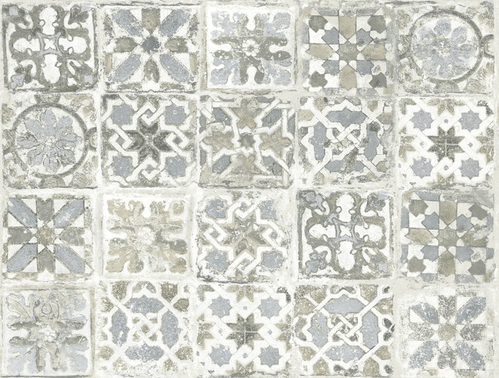 Encaustic Tile Grey Peel & Stick Wallpaper by York Wallcoverings Grasscloth, Wood & Stone Covers about 45 square feet Peel & Stick 20.5-in repeat, straight match 27-in by 20-ft long roll - Fabric Carolina -