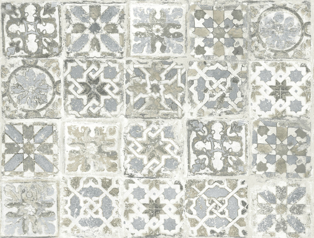 Encaustic Tile Grey Peel & Stick Wallpaper by York Wallcoverings Grasscloth, Wood & Stone Covers about 45 square feet Peel & Stick 20.5-in repeat, straight match 27-in by 20-ft long roll - Fabric Carolina -
