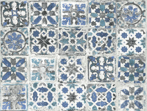 Encaustic Tile Blue Peel & Stick Wallpaper by York Wallcoverings