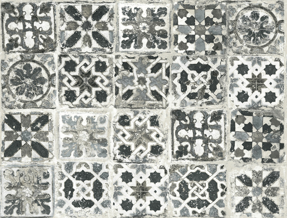 Encaustic Tile Black Peel & Stick Wallpaper by York Wallcoverings Grasscloth, Wood & Stone Covers about 45 square feet 27-in by 20-ft long roll Peel & Stick 20.5 - Fabric Carolina -