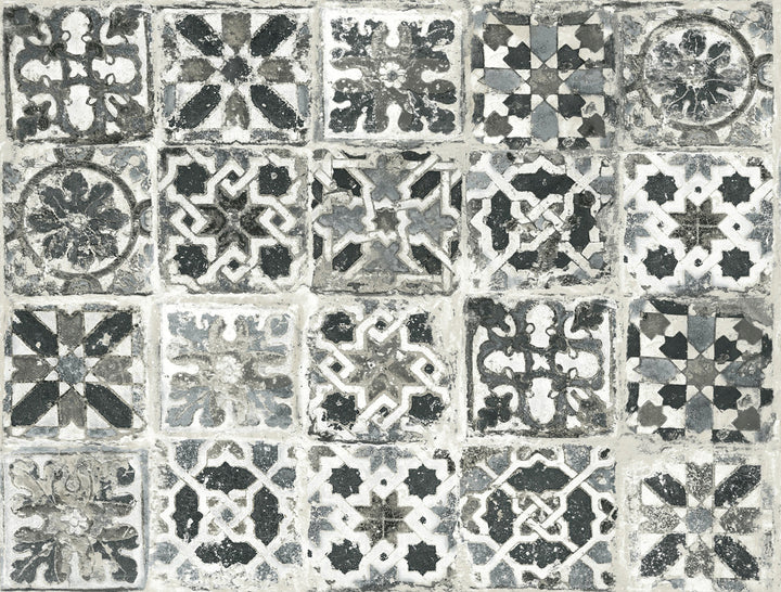 Encaustic Tile Black Peel & Stick Wallpaper by York Wallcoverings Grasscloth, Wood & Stone Covers about 45 square feet 27-in by 20-ft long roll Peel & Stick 20.5 - Fabric Carolina -