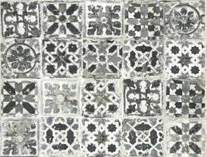 Encaustic Tile Black Peel & Stick Wallpaper by York Wallcoverings