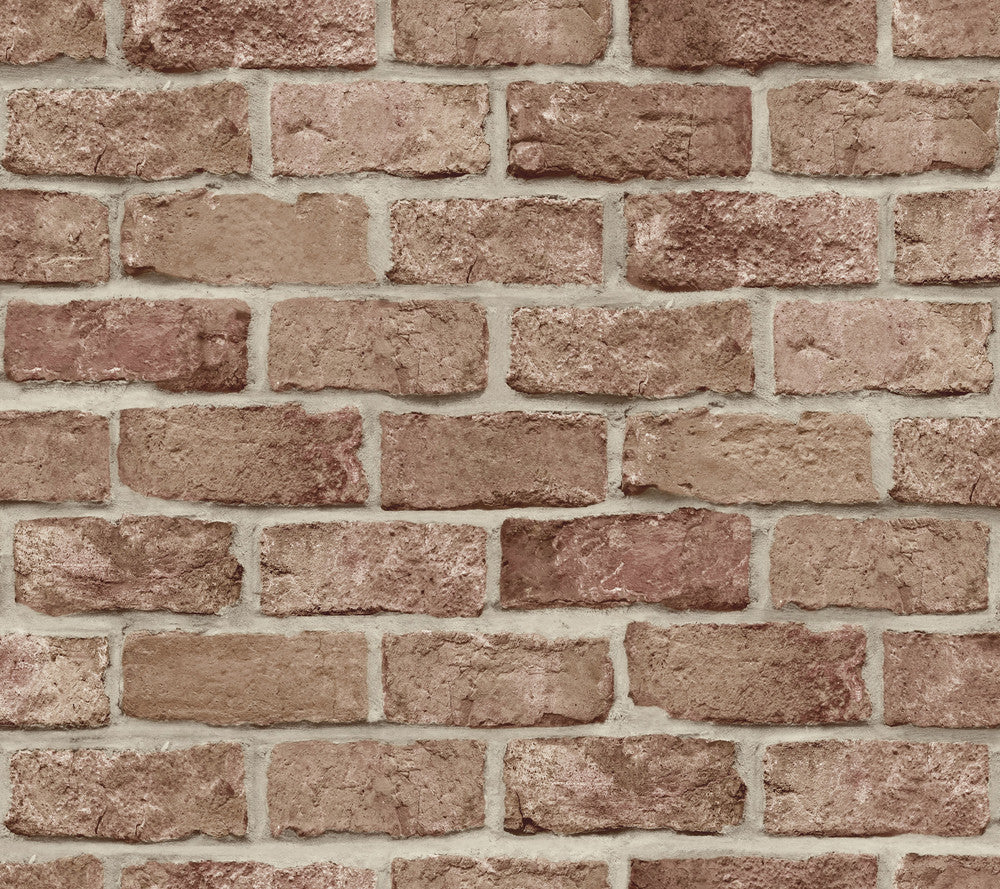 Stretcher Brick Red Peel & Stick Wallpaper by York Wallcoverings Grasscloth, Wood & Stone Covers about 45 square feet 27-in by 20-ft long roll Peel & Stick 24 - Fabric Carolina -