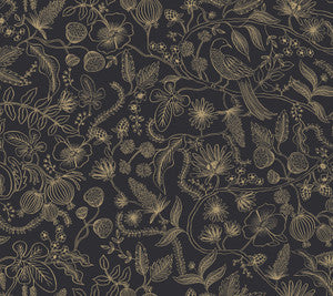 Aviary Black & Gold Peel & Stick Wallpaper by Rifle Paper Co.