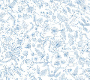 Aviary Blue & Cream Peel & Stick Wallpaper by Rifle Paper Co.