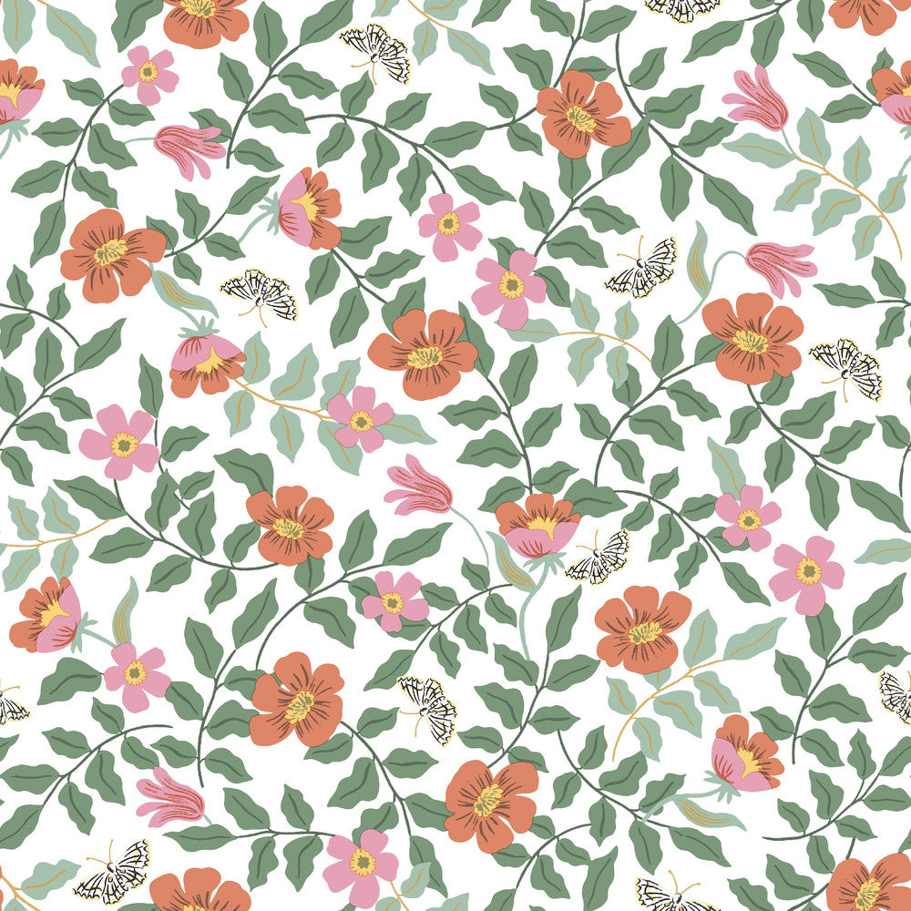 Primrose Rose & Cream Peel & Stick Wallpaper by Rifle Paper Co. Rifle Paper Co. Premium Peel & Stick Covers about 34.2 square feet 20.5-in by 20-ft long roll Peel & Stick 20.5 - Fabric Carolina -