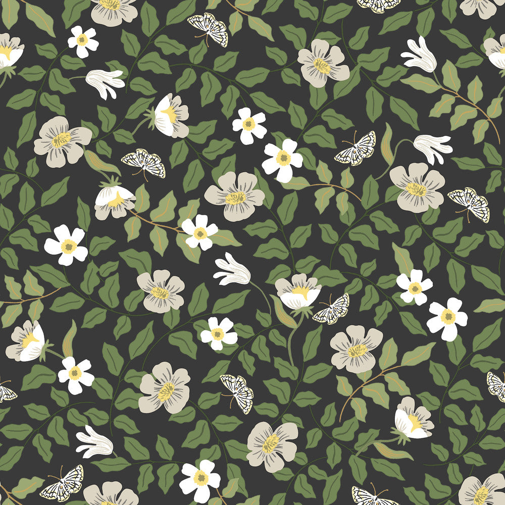 Primrose Off White & Black Peel & Stick Wallpaper by Rifle Paper Co. Rifle Paper Co. Premium Peel & Stick Covers about 34.2 square feet 20.5-in by 20-ft long roll Peel & Stick 20.5 - Fabric Carolina -