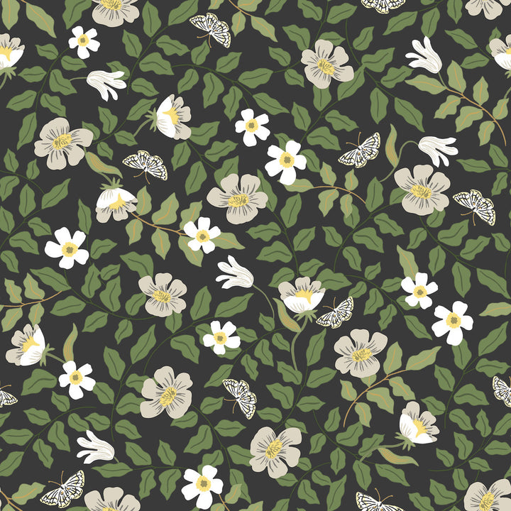 Primrose Off White & Black Peel & Stick Wallpaper by Rifle Paper Co. Rifle Paper Co. Premium Peel & Stick Covers about 34.2 square feet 20.5-in by 20-ft long roll Peel & Stick 20.5 - Fabric Carolina -