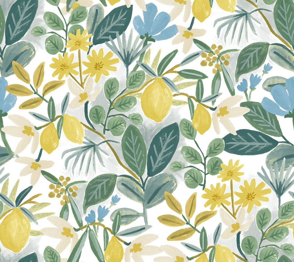 Amalfi Blue & Green Peel & Stick Wallpaper by Rifle Paper Co. Rifle Paper Co. Premium Peel & Stick Covers about 45 square feet 27-in by 20-ft long roll Peel & Stick 24 - Fabric Carolina -