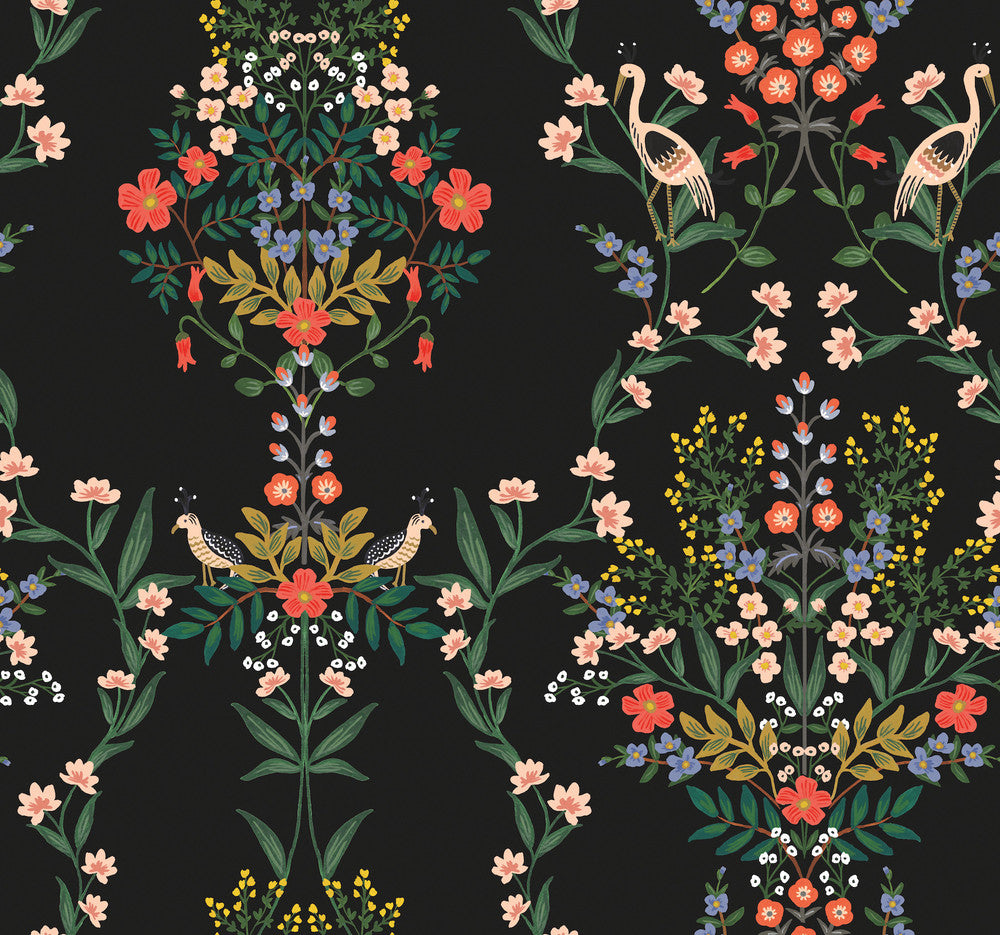 Luxembourg Black Peel & Stick Wallpaper by Rifle Paper Co. Rifle Paper Co. Premium Peel & Stick Covers about 45 square feet 27-in by 20-ft long roll Peel & Stick 25.25 - Fabric Carolina -