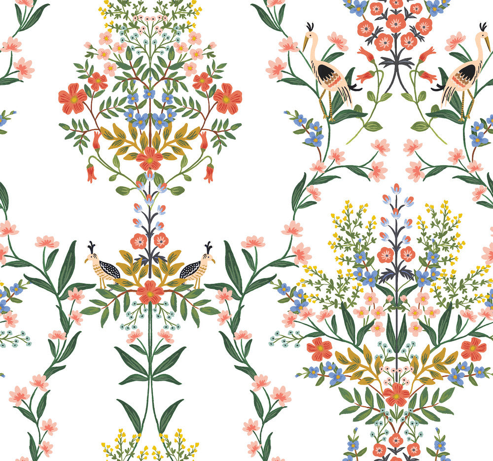 Luxembourg White Peel & Stick Wallpaper by Rifle Paper Co. Rifle Paper Co. Premium Peel & Stick Covers about 45 square feet 27-in by 20-ft long roll Peel & Stick 25.25 - Fabric Carolina -