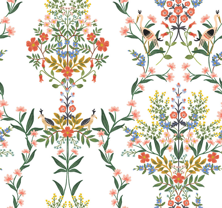 Luxembourg White Peel & Stick Wallpaper by Rifle Paper Co. Rifle Paper Co. Premium Peel & Stick Covers about 45 square feet 27-in by 20-ft long roll Peel & Stick 25.25 - Fabric Carolina -