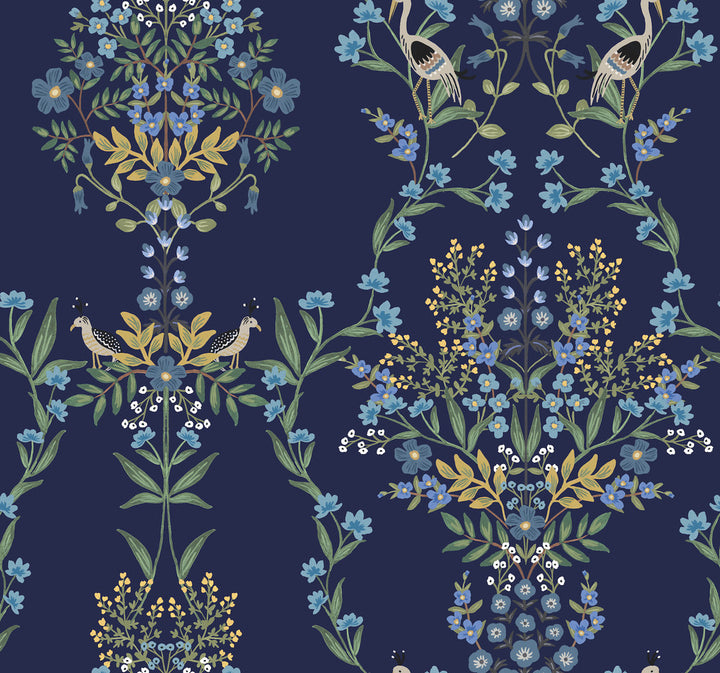 Luxembourg Blue Peel & Stick Wallpaper by Rifle Paper Co. Rifle Paper Co. Premium Peel & Stick Covers about 45 square feet 27-in by 20-ft long roll Peel & Stick 25.25 - Fabric Carolina -