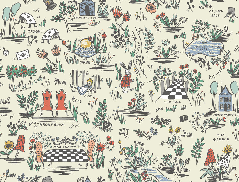Wonderland Pastel Peel & Stick Wallpaper by Rifle Paper Co. Rifle Paper Co. Premium Peel & Stick Covers about 45 square feet 27-in by 20-ft long roll Peel & Stick 20.5 - Fabric Carolina -