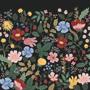 Strawberry Fields Black Peel & Stick Wall Mural by Rifle Paper Co.