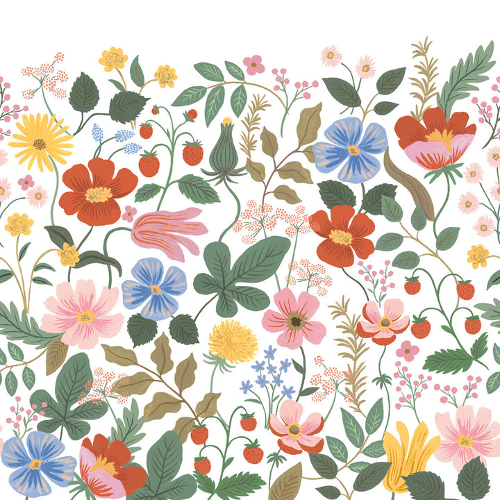 Strawberry Fields White Peel & Stick Wall Mural by Rifle Paper Co. Rifle Paper Co. 3rd Edition Covers 4 panels - measures 9-ft wide by 10-ft tall when assembled 27-in by 10-ft long roll Peel & Stick 0 - Fabric Carolina -