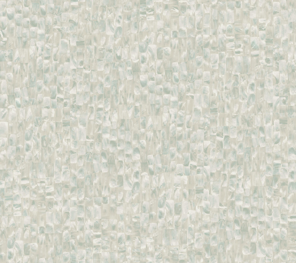Mother of Pearl Blue & Green Peel & Stick Wallpaper by York Wallcoverings Grasscloth, Wood & Stone Covers about 45 square feet 27-in by 20-ft long roll Peel & Stick 24 - Fabric Carolina -