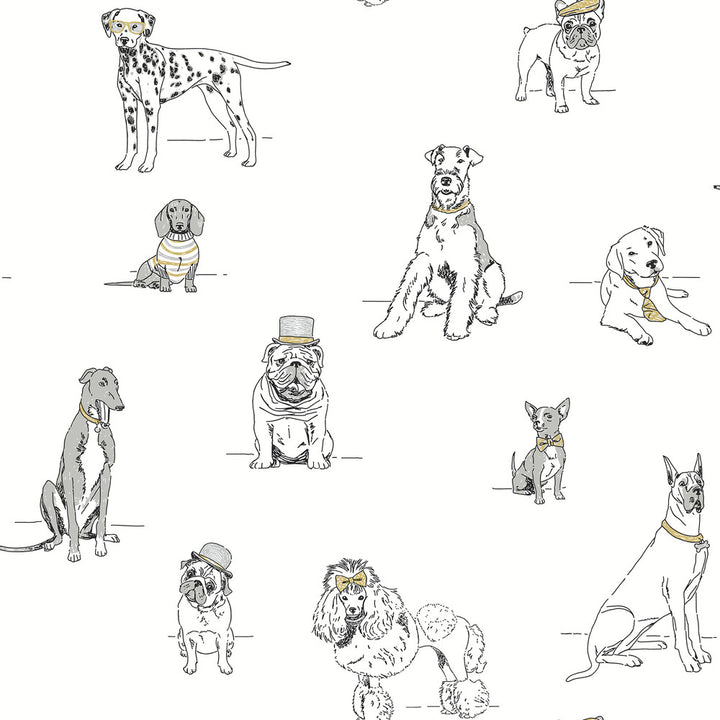 Dog's Life Silver & Gold Peel & Stick Wallpaper by York Wallcoverings Wildlife Covers about 34.2 square feet 20.5-in by 20-ft long roll Peel & Stick 20.5 - Fabric Carolina -