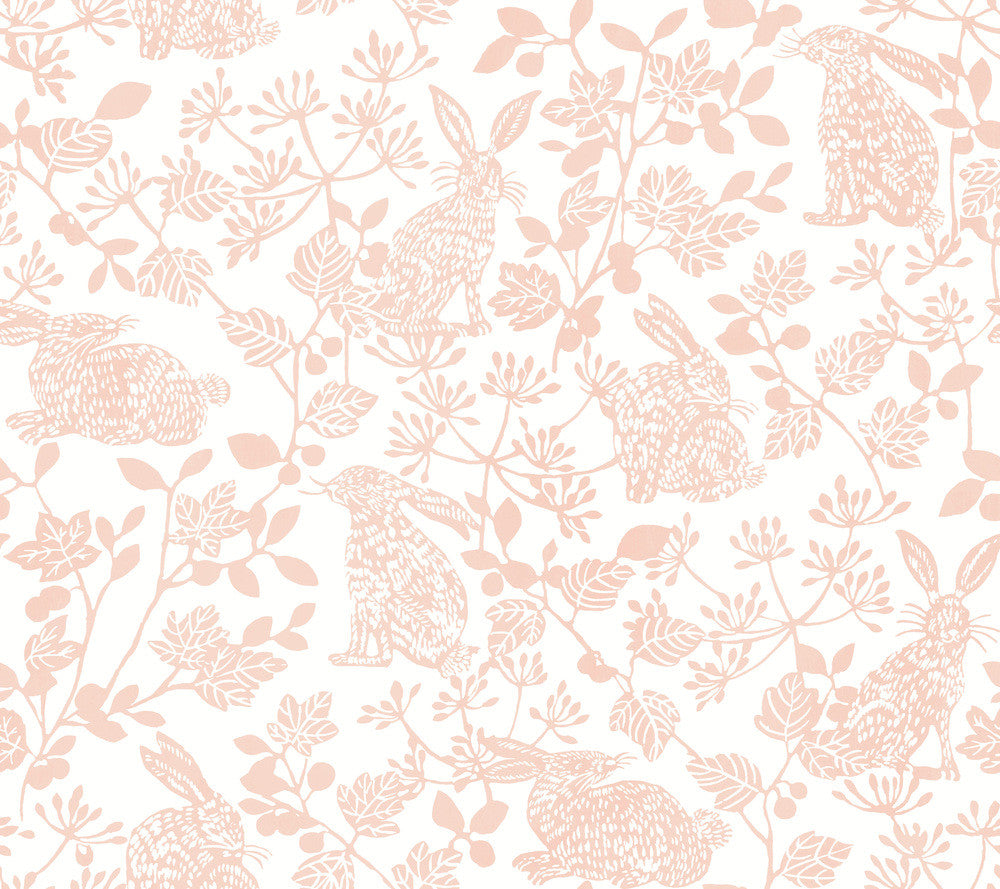 Botanical Bunnies Pink Peel & Stick Wallpaper by York Wallcoverings Wildlife Covers about 45 square feet 27-in by 20-ft long roll Peel & Stick 24 - Fabric Carolina -