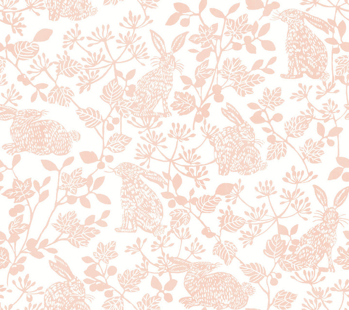Botanical Bunnies Pink Peel & Stick Wallpaper by York Wallcoverings Wildlife Covers about 45 square feet 27-in by 20-ft long roll Peel & Stick 24 - Fabric Carolina -