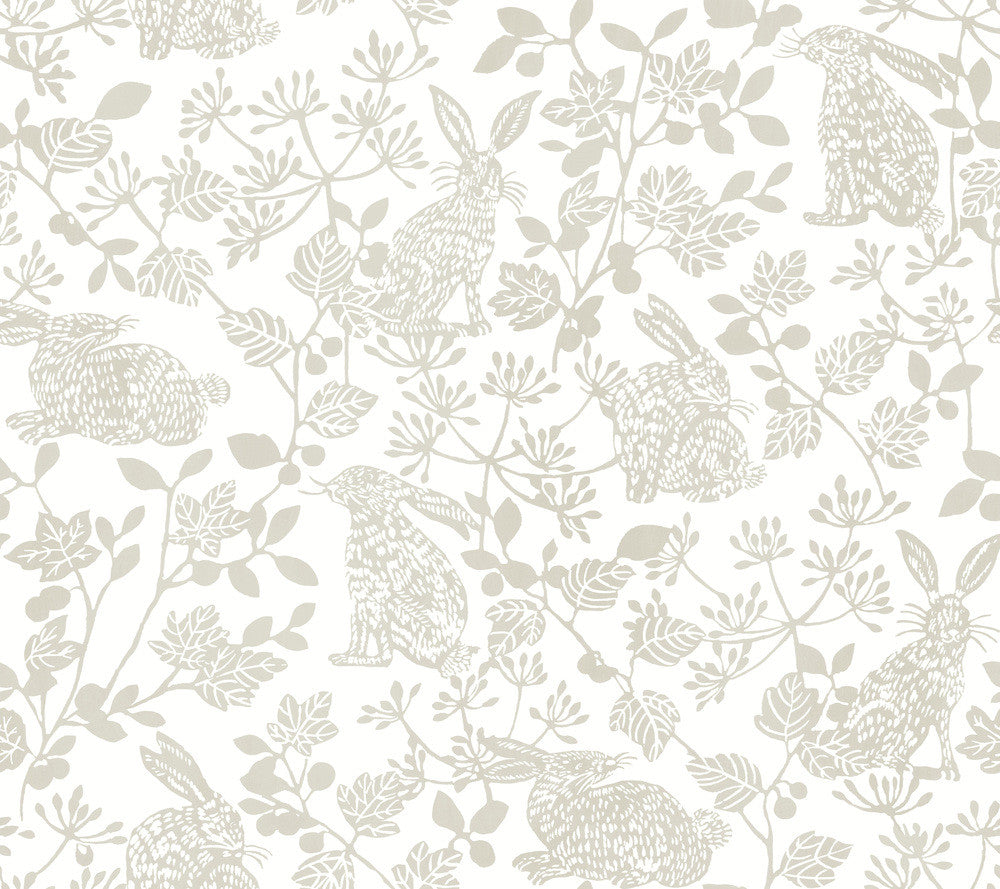 Botanical Bunnies Beige Peel & Stick Wallpaper by York Wallcoverings Wildlife Covers about 45 square feet 27-in by 20-ft long roll Peel & Stick 24 - Fabric Carolina -