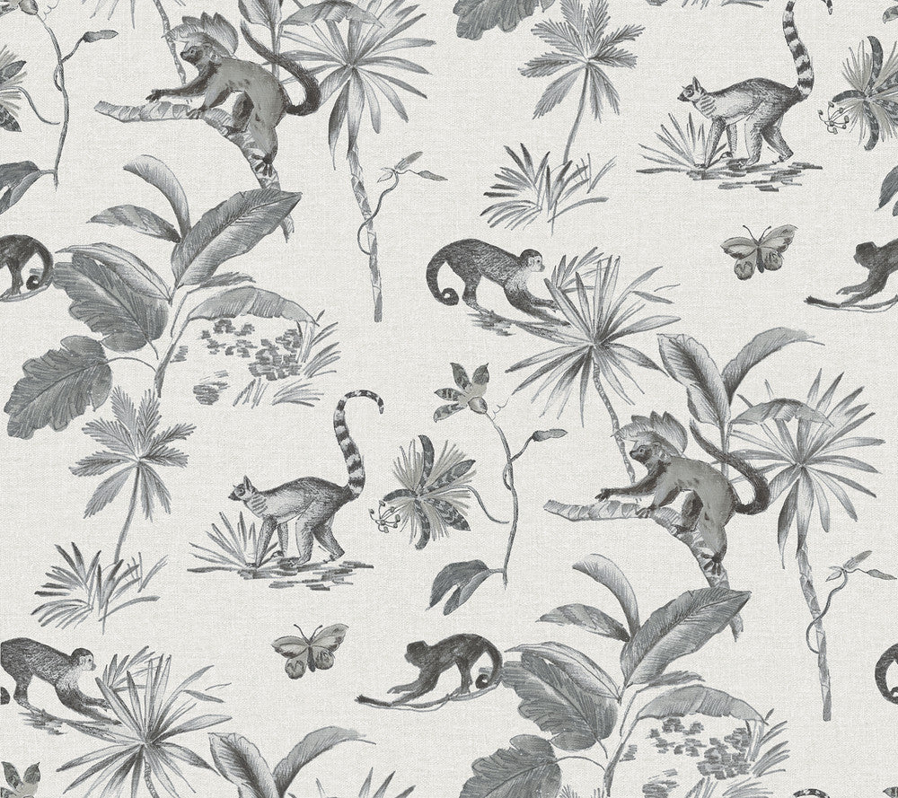 Botanicals & Lemurs Grey Peel & Stick Wallpaper by York Wallcoverings Wildlife Covers about 45 square feet 27-in by 20-ft long roll Peel & Stick 24 - Fabric Carolina -