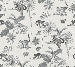 Botanicals & Lemurs Grey Peel & Stick Wallpaper by York Wallcoverings