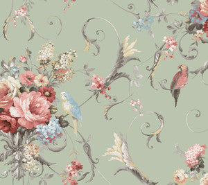 Parrots with Floral Bouquets Eucalyptus Peel & Stick Wallpaper by York Wallcoverings