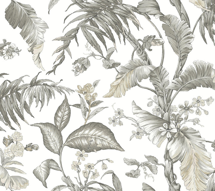 Fiji Garden White Peel & Stick Wallpaper by York Wallcoverings Vintage Florals Covers about 45 square feet 27-in by 20-ft long roll Peel & Stick 24 - Fabric Carolina -