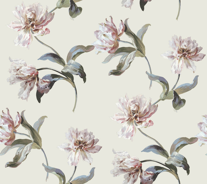 Large Parrot Tulip Neutral Peel & Stick Wallpaper by York Wallcoverings Vintage Florals Covers about 45 square feet Peel & Stick 24-in repeat, straight match 27-in by 20-ft long roll - Fabric Carolina -