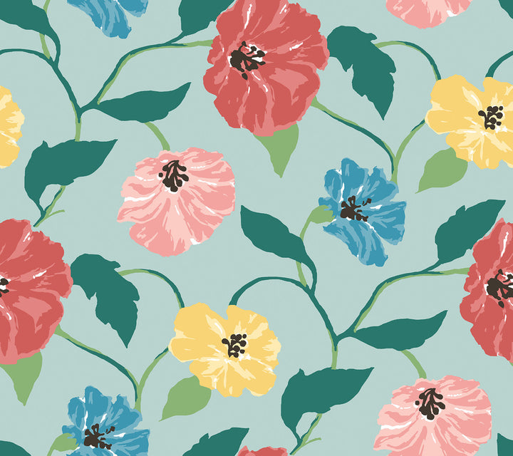 Jungle Garden Sky Blue Peel & Stick Wallpaper by Madcap Cottage Madcap Cottage Covers about 45 square feet 27-in by 20-ft long roll Peel & Stick 24 - Fabric Carolina -